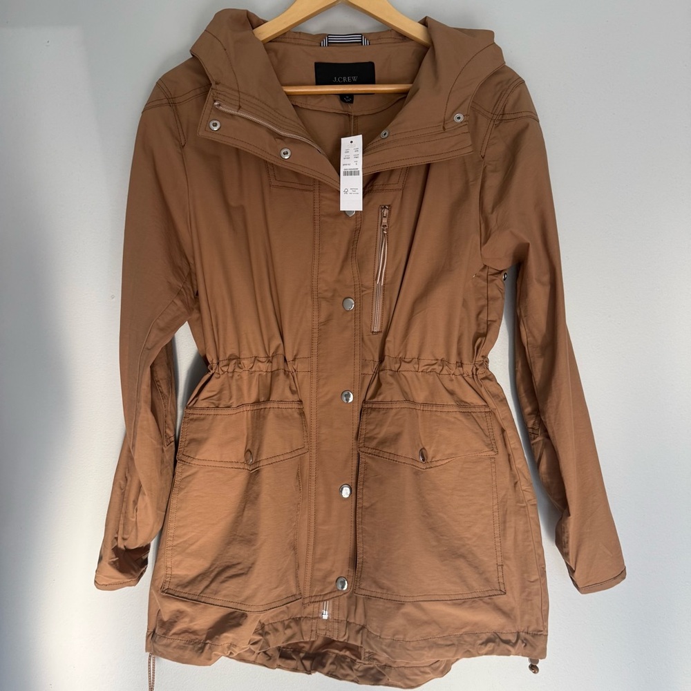 J.Crew Perfect Lightweight Jacket Tan Hooded Utility Anorak Coat Size S | Spring